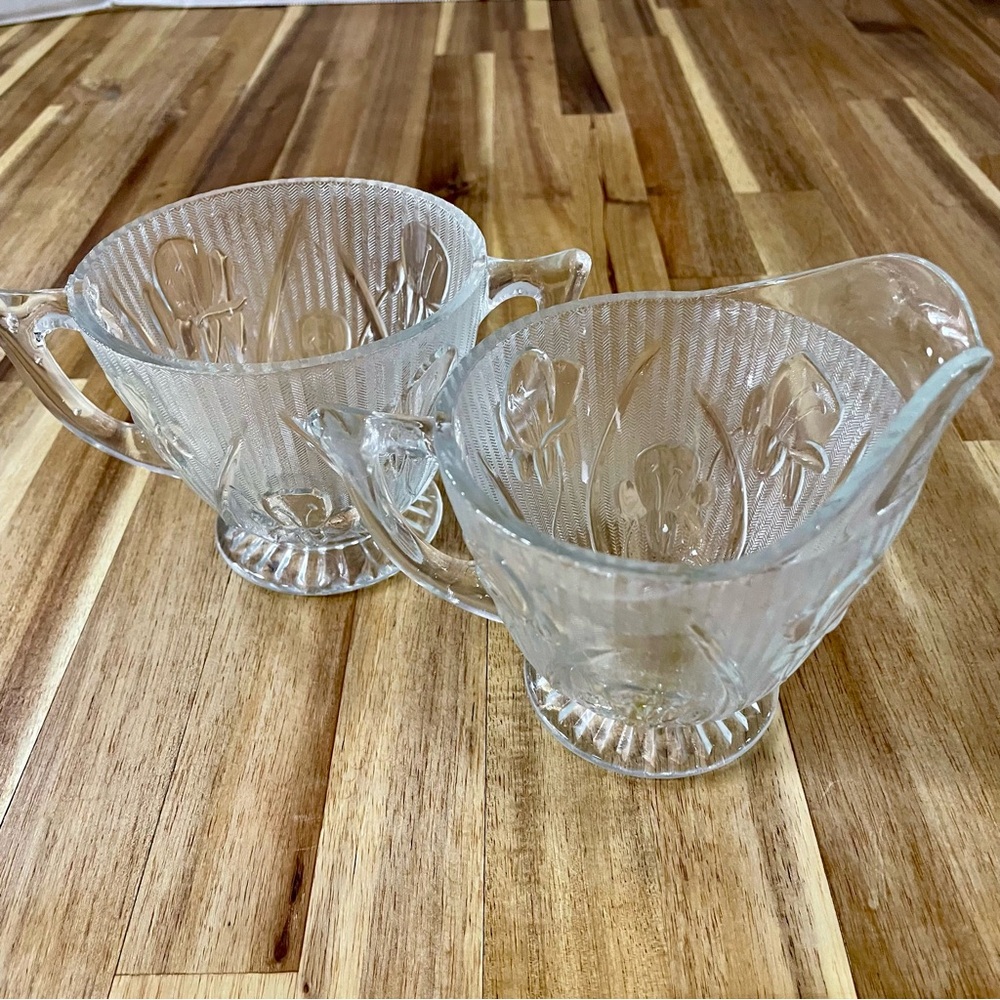 VTG Jeannette Depression Glass Iris Clear Creamer & Sugar Dish 1930’s